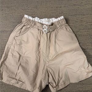 Beige High-Waisted Shorts with Belt